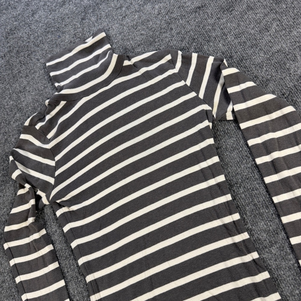 Pilcro and the Letterpress Grey White Striped Turtleneck Snap Cuff Top Small